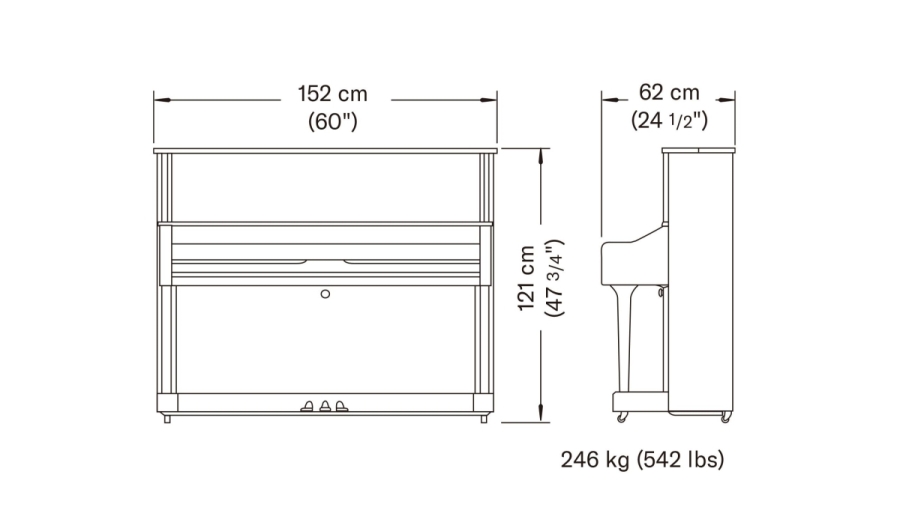 Yamaha U1J Dimensions